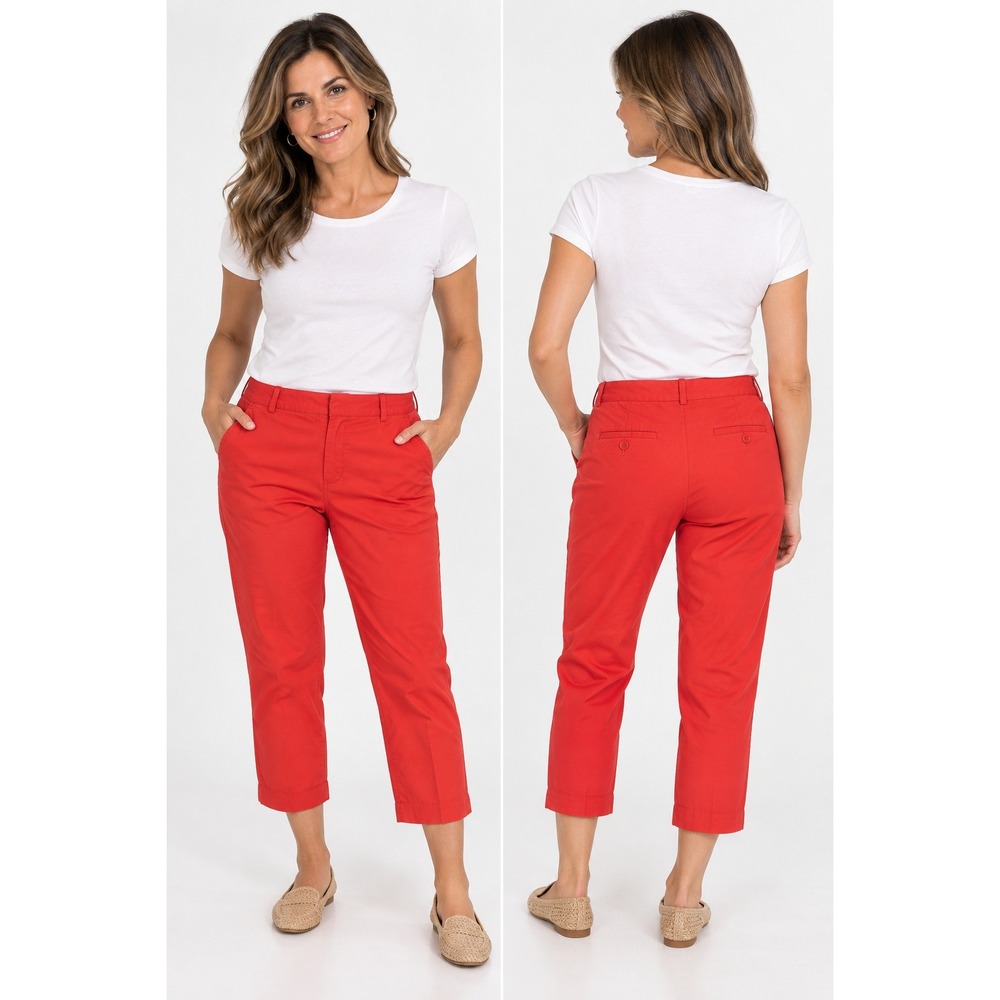 Talbots Signature Fit‎ Red Cropped Cuffed Pants Womens 2P Cotton Stretch Chino